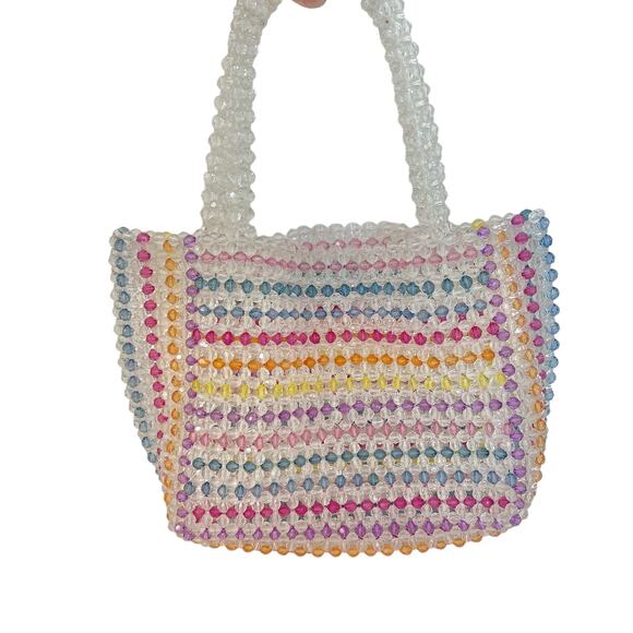 AQUA Samira Striped Beaded Mini Tote Handbag Clear Multi-Color - Picture 1 of 8